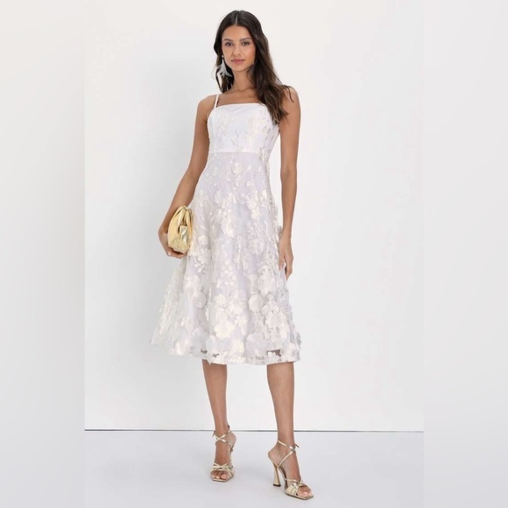 Lulu's White Floral Lace Midi Dress